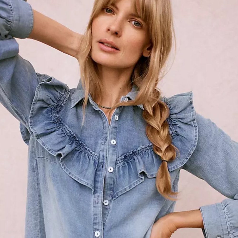 Pilcro Ruffled Chambray Blouse